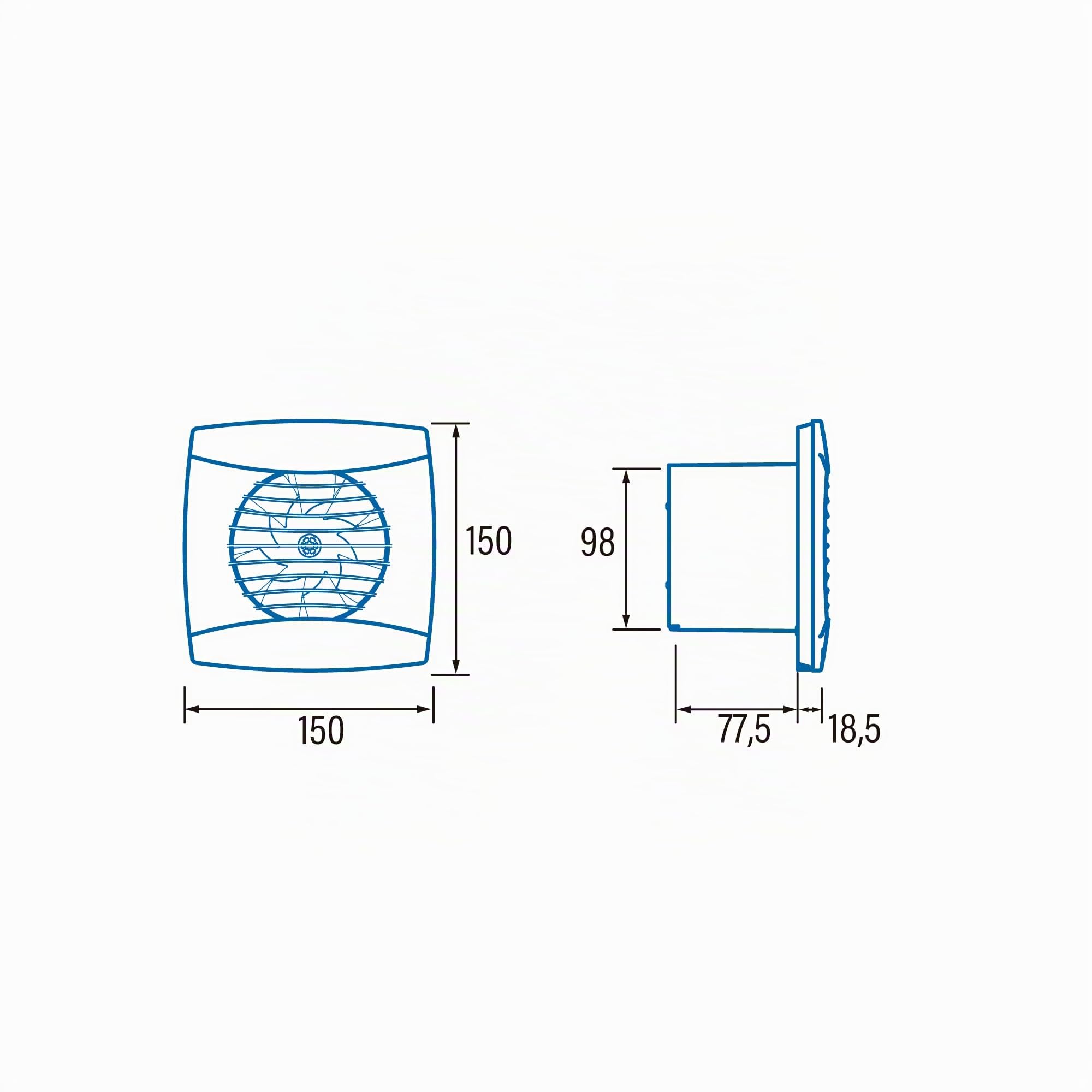 Cata Extracteur de salle de bain UC-10 Hygro WH avec boîtier extra-plat amovible, minuteur, vitesse réglable, 2 200 tr/min, détecteur d'humidité silencieux 26 dB, débit 110 m3/h, puissance 8 W, léger