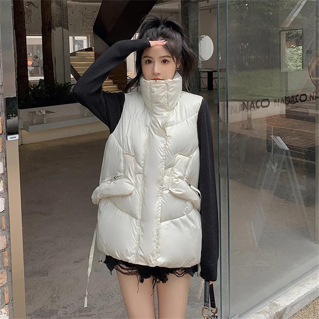 Women Vest Stand Collar Bright Color Loose Cotton Padded Jacket Sleeveless Waistcoat Coat Vest