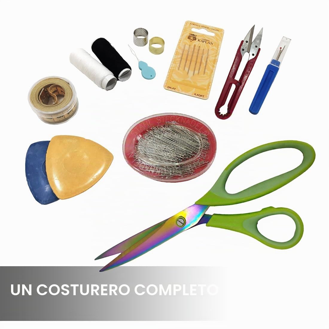 JYC CREATIVE Costurero Mediano de Madera con Accesorios, Caja de Costura Forrada en Tela con 8 Compartimentos, Organizador con Alfiletero, Caja con Asa, Bandeja para Accesorios, (Mediano, Máquina)