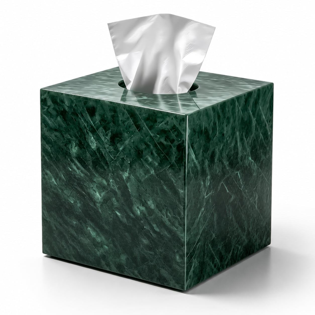 Porta fazzoletti in marmo naturale, quadrato, con fondo aperto, porta fazzoletti per bagno, vanity top, comò da camera da letto, piano di lavoro della cucina, verde