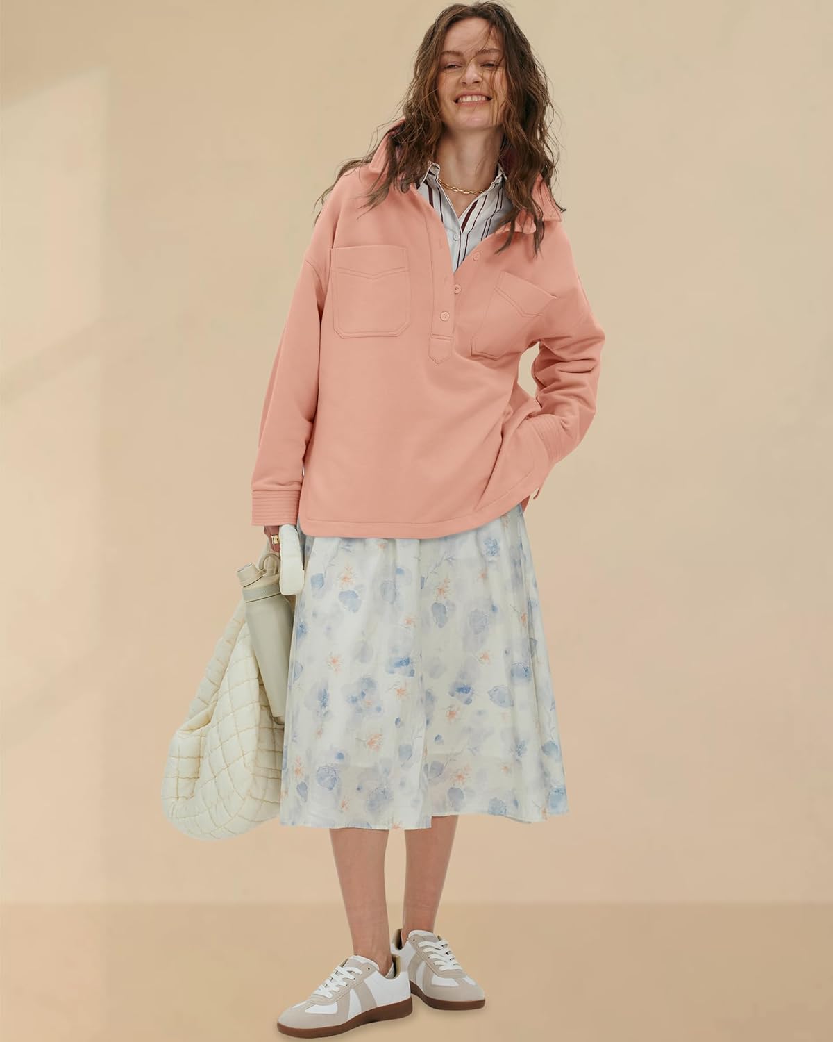 Locachy Women's Casual Oversized Polo Neck Sweatshirt Lapel Long Sleeve Button Pullover Tops Fashion Outfits Clothes - Image 8