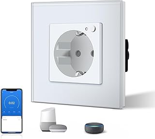 BSEED Schuko Wifi Steckdose Unterputz mit Energieüberwachung 16A Smart Alexa Glassteckdose, APP-Steuerung Arbeit mit Alexa/Google Home Stromverbrauch messen, Zeitpläne, Timer, Nur 2.4 GHz Weiß