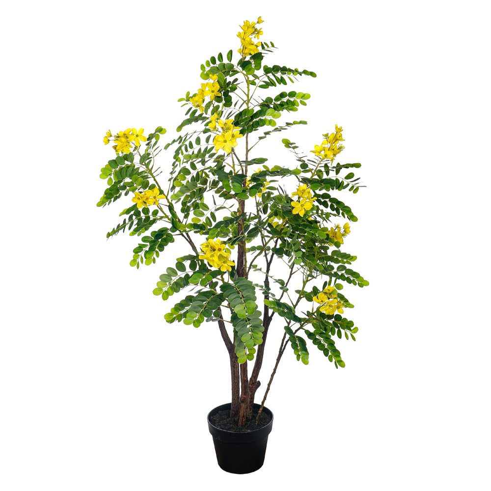 YAHOME Nearly Natural Locust Tree Artificial Locust Plant Potted Fake Plant in Plastic Pot for Home Office Indoor Outdoor Garden Decoration Plastic Plants (120 Cm)