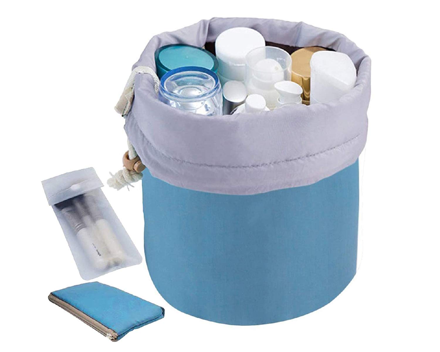 DirunoWomen's Drawstring Barrel Cosmetic Bucket Bag, Multicolour