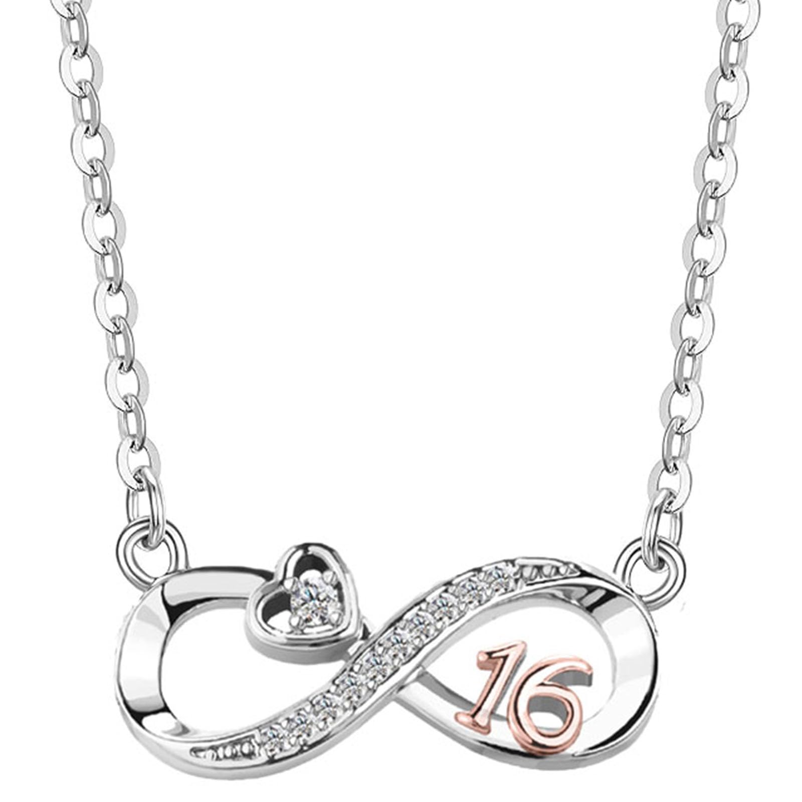 ZakiaHo12 13 16 18 21 30 40 50 60 70 Birthday Gifts for Women Girls Dainty Adjustable Love Heart Infinity Rose Gold Plated Clear Crystal Pendant Necklaces