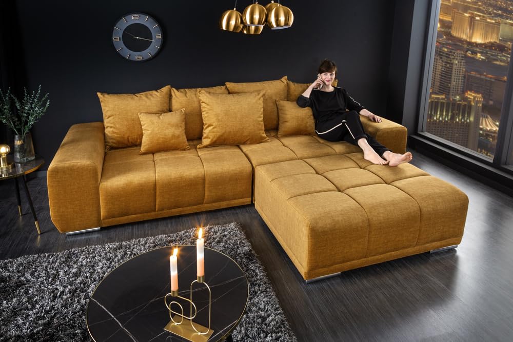 riess-ambiente.de Extravagantes XXL Sofa ELEGANCIA 285cm senfgelb Samt inkl. Kissen Bigsofa