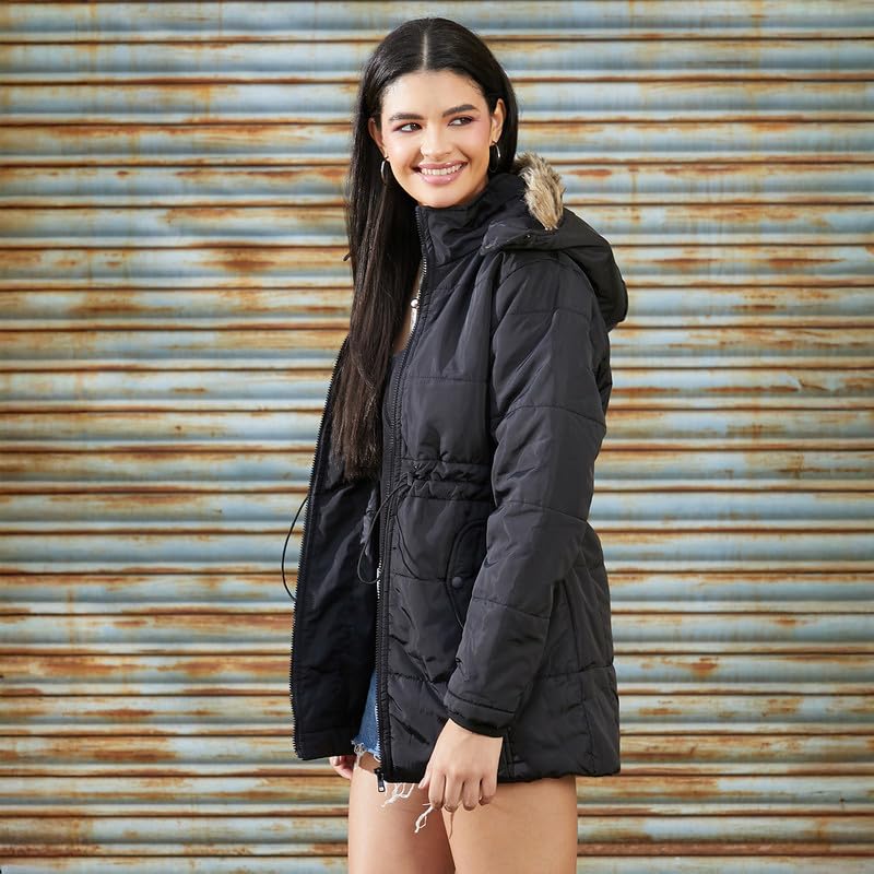 Image of PINACOLADA Women's Fleece-Lined Biker Jacket for Casual Wear | Spread Collar | Long Sleeve | Zipper Closure | Jacket Crafted with Comfort Fit for Everyday Wear