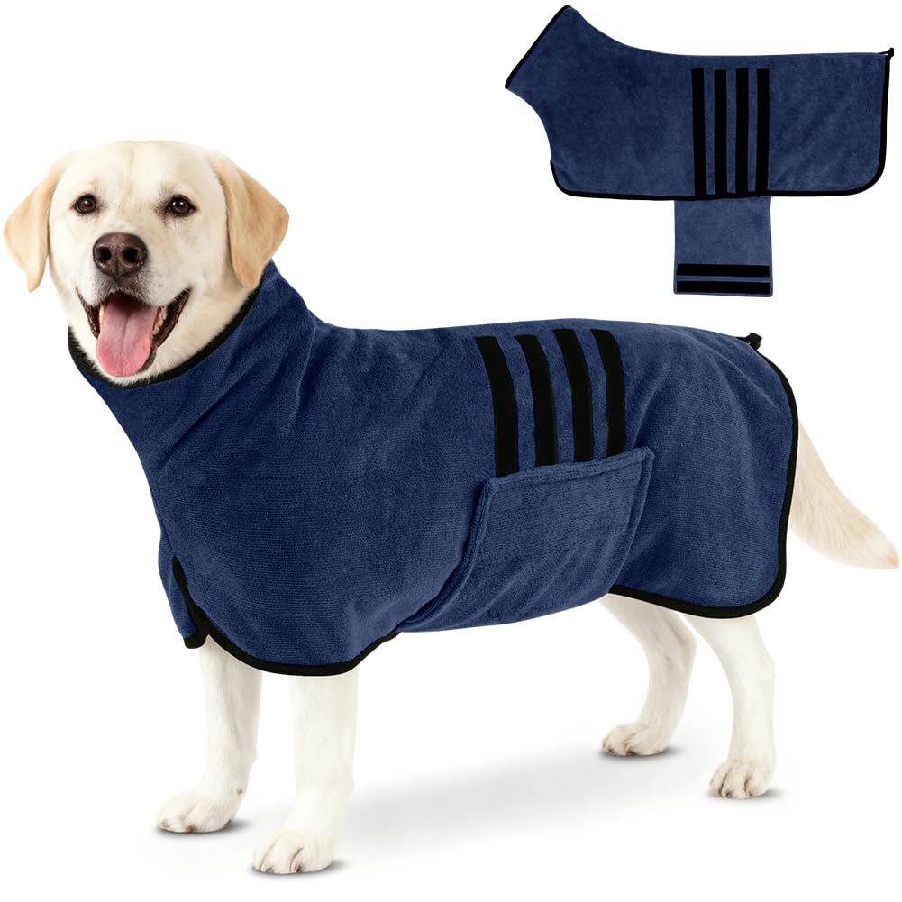 AOOTE Dog Bathrobe, Dog Drying Coat, Microfiber Dogs Drying Coat, Dryings Coats Ultra Absorbent with Velcro Closure & Adjustable Straps, Dryings Robe for Dogs Post Bath Swimming, Navy Blue,L — image 1