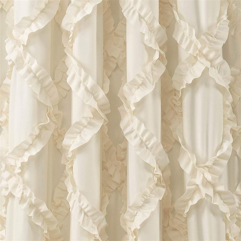 Lush Decor, Ivory Ruffle Diamond Curtains Textured Window Panel Set for Living, Dining Room, Bedroom (Pair), 95” x 54