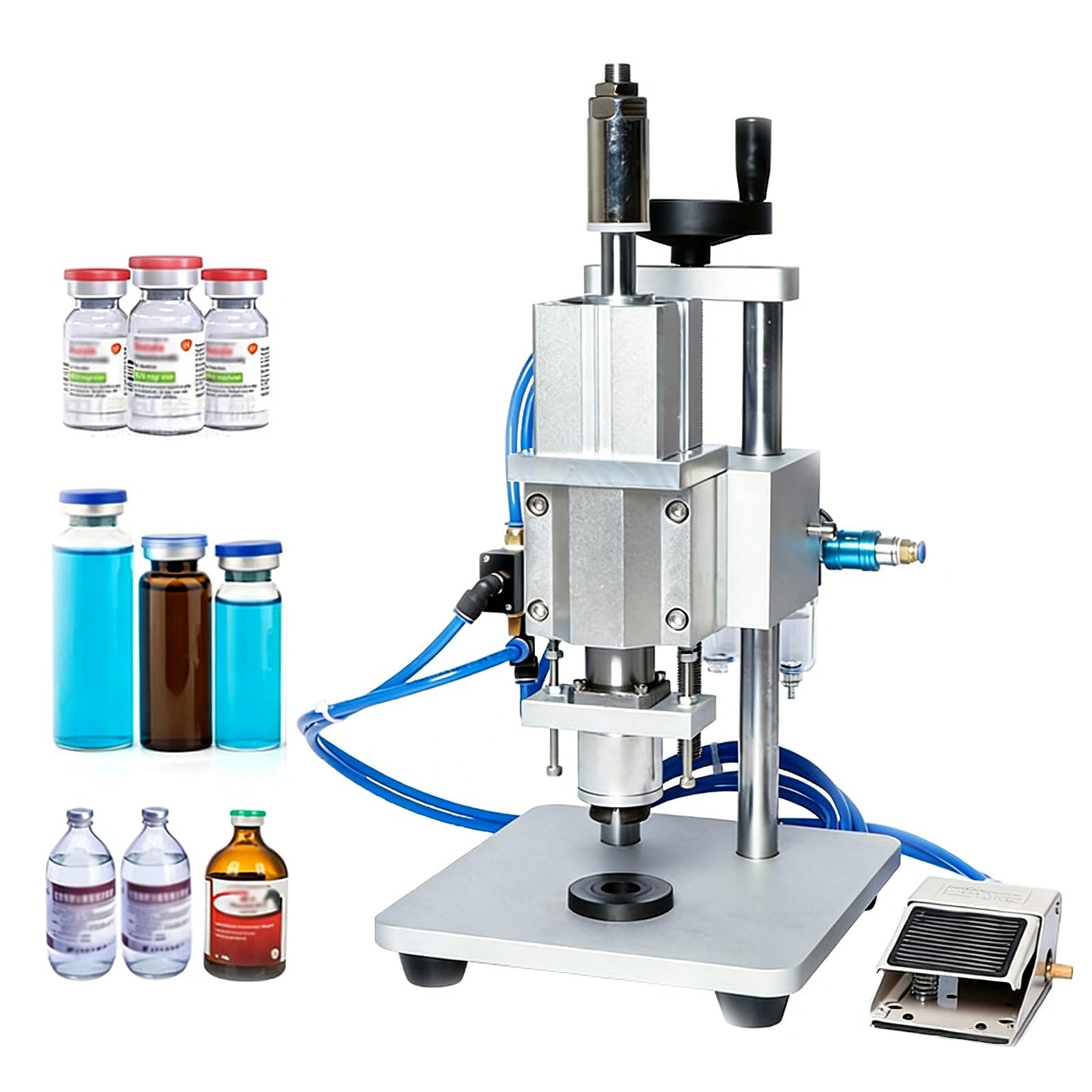 Máquina crimpadora de viales, sellador semiautomático de tapas con interruptor de pie y ajuste de altura para uso doméstico y de fábrica