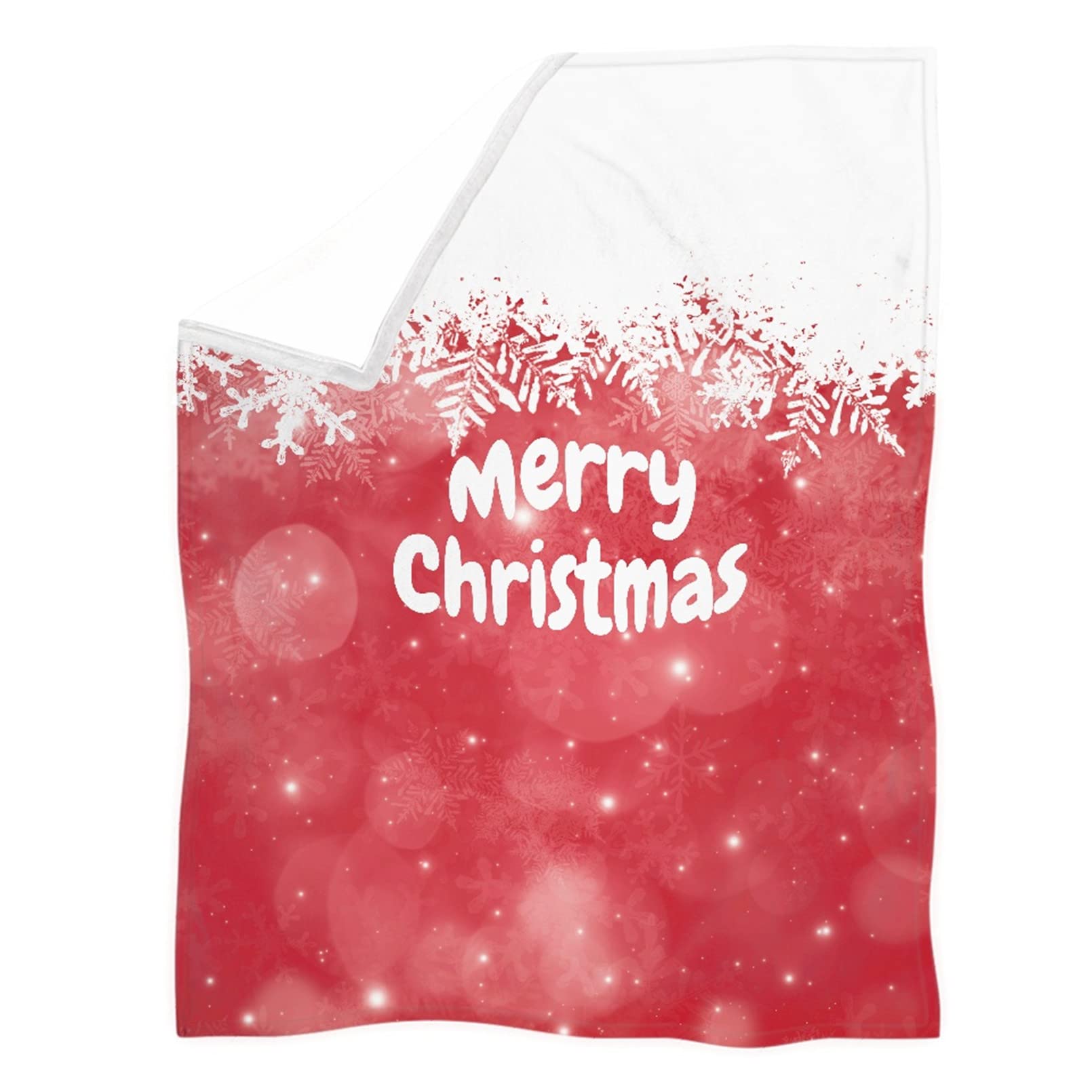 Renewold Coperta in pile Sherpa, soffice e soffice, per letto, divano e poltrona, morbida coperta per TV e poltrona reclinabile, 55,1 x 70,9 pollici, fiocco di neve di Buon Natale