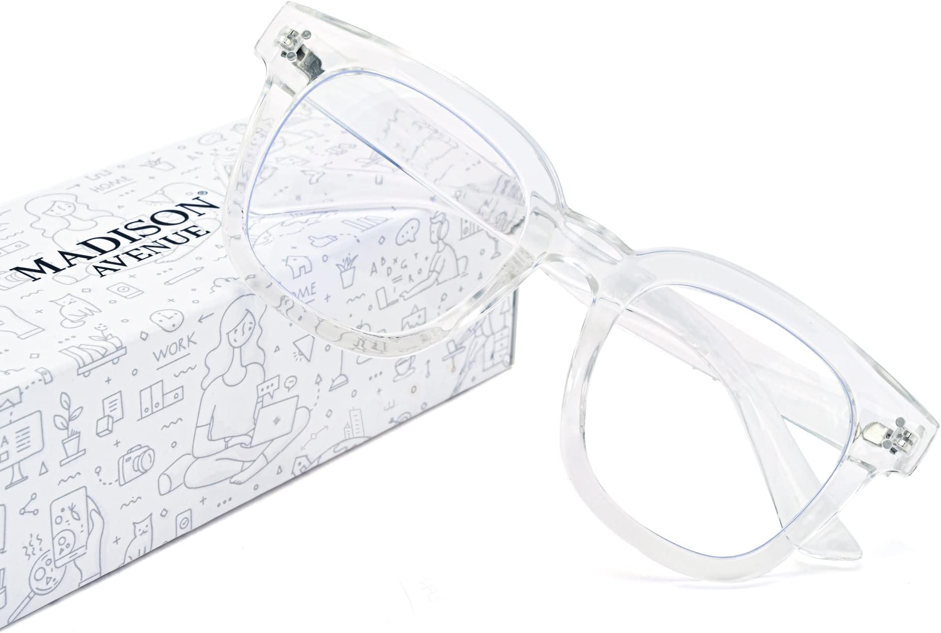 Madison Avenue Blue Light Blocking Glasses Oversized Fashion Blue Light Glasses for Women Anti Eyestrain & UV Protection Computer Eyeglasses (Clear)