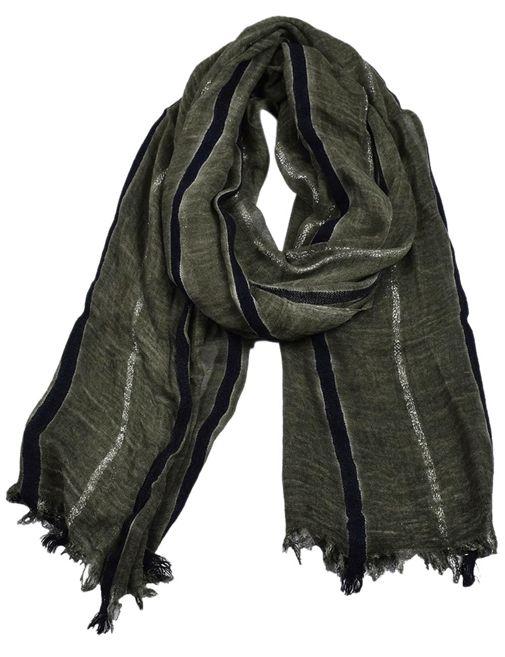 Bufanda de algodón y lino para hombre ligera con estampado de rayas suaves 5