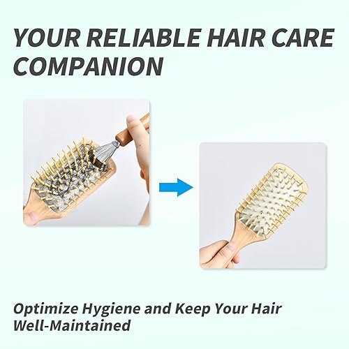 Miniatura 3 de Paquete de 2 cepillos limpiadores de pelo, cepillo de limpieza para cepillo de pelo, solución fácil de limpiar con rastrillo de metal, mango de