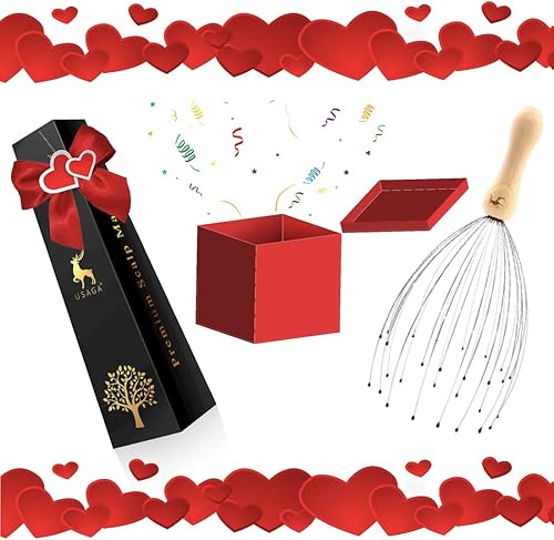 Miniatura 4 de USAGA Rascador de cabeza de 28 dedos, masajeador de cabeza, masajeador de cuero cabelludo para el cuero cabelludo y mango de madera relajante