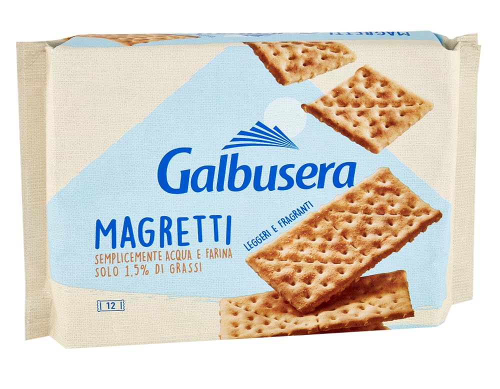 Galbusera Magretti Cracker a Basso Contenuto di Grassi Saturi, Semplicemente Acqua e Farina Leggeri e Fragranti 380g