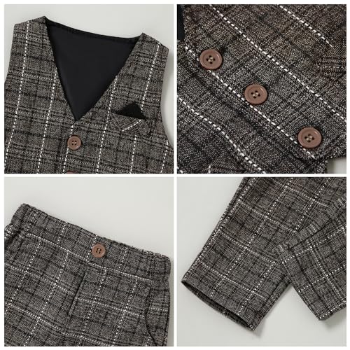 Image of DISAUR Baby Boy Clothes Toddler Boy Outfits 4PCS Gentleman Dress Romper /Vest /Pants /Bow Tie Cotton Suit Sets