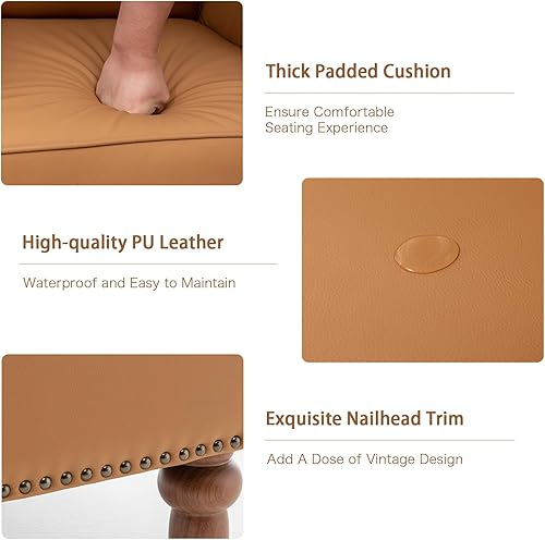 Miniatura 5 de HOMEFLEX Silla decorativa, sillas de sala de estar de piel sintética con ribete de cabeza de clavo, sillón de mediados de siglo con patas de madera