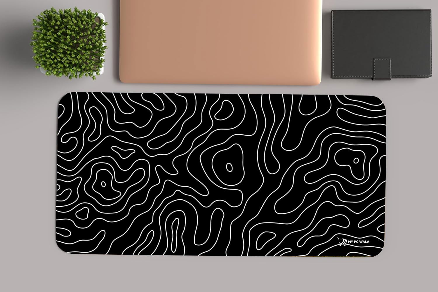 MY PC WALA Extended Mouse Pad, Black with White Pattern, Rubber Base, 60x30 cm, Anti-Slip, Non-Stitched, Smooth Surface, Rectangular, for Gaming and Office Use-image-37