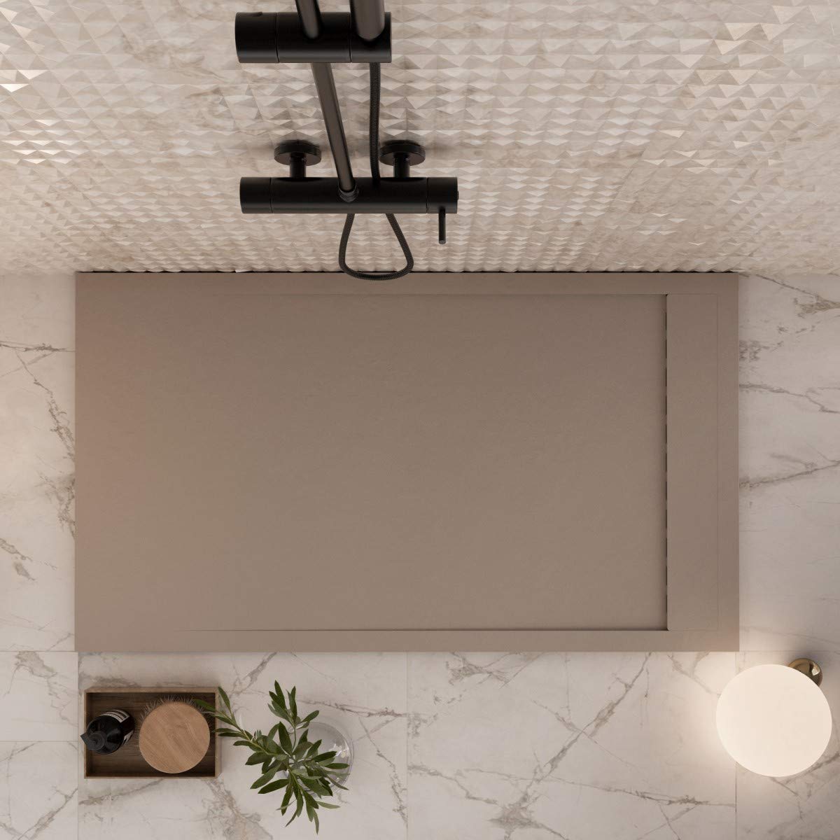 Luminosa ArredoBagno Piatto Doccia Resina 140x70 - Effetto Pietra Antiscivolo con GELCOAT - Modello Luxury Moka - Griglia in Tinta Unita e piletta Incluse