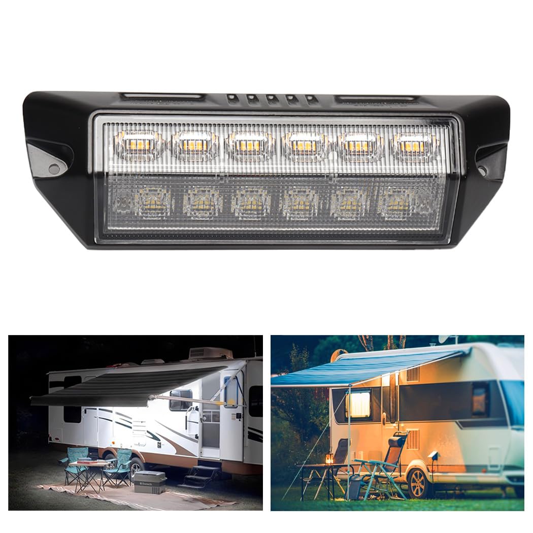 Multifunzione Luce Esterna Camper Led 12V Luci per Veranda Camper IP67 Impermeabile, 2 Colori di Luce - Bianca/Gialla (Guscio nero - Luce bianca/Luce gialla)