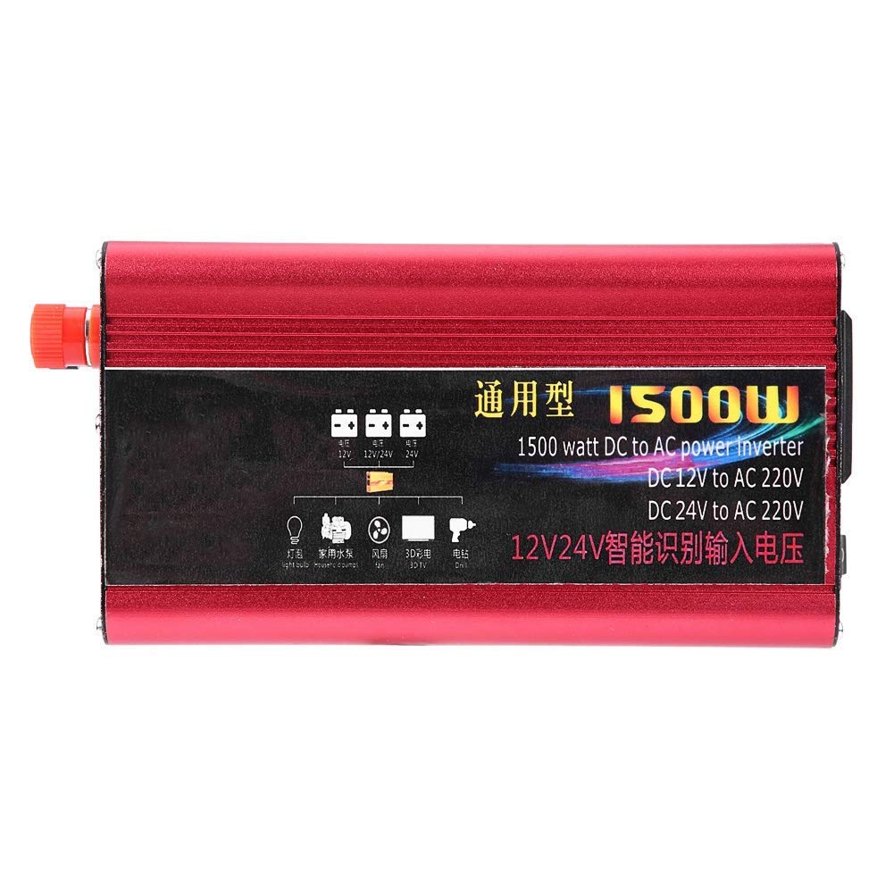 Invertidor de Potencia de Coche de 1500W, Cargador USB, Adaptador de Onda Modificada, 12V/24V a AC