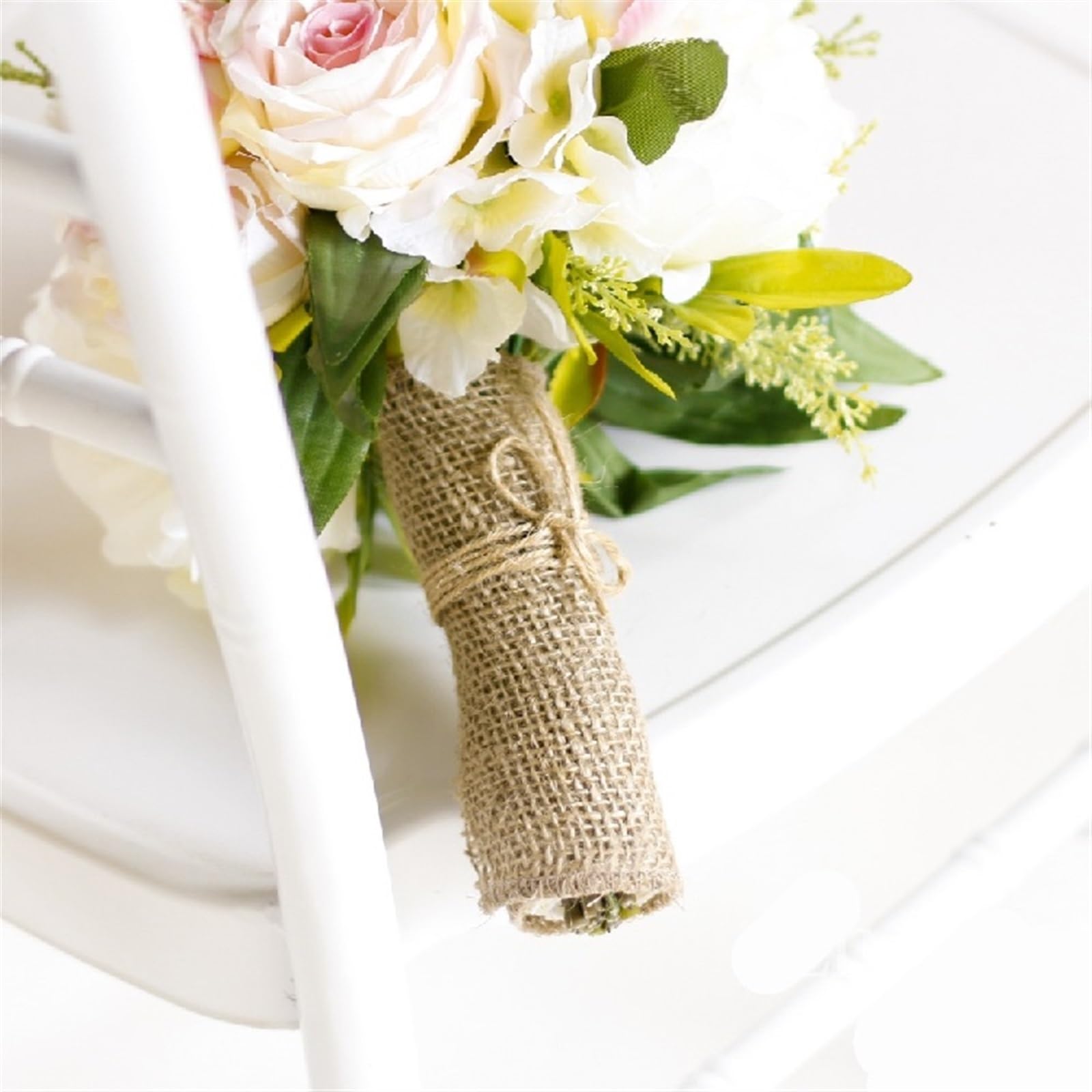 Kokardy na krzesła weselne,Eleganckie szarfy, Wstążka jutowa z koronką, rolka jutowa 5cm/10cm/15cm/35,5cm szerokości, bieżnik jutowy, tkanina jutowa na szarfy na krzesła, wstążka jutowa, juta(35cm)