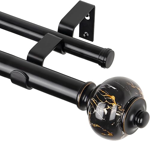 Miniatura 9 de KAMANINA Barra de cortina doble de 1 pulgada de 36 a 72 pulgadas (3-6 pies), barras de cortina telescópicas negras para ventanas, barras de cortina