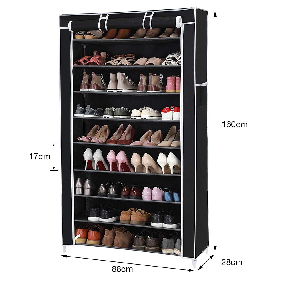 Scarpiera Armadio Salvaspazio 9 Ripiani 88 * 28 * 160cm Fino a 27 Paia Di Scarpe Struttura Acciaio e Rivestimento In Tessuto TNT Impermeabile Con Chiusura Zip Antipolvere