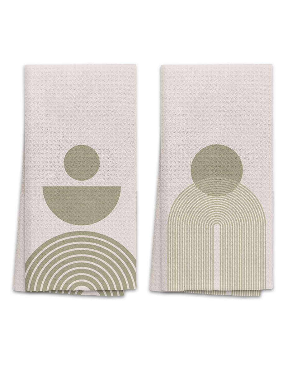 OHSUL Boho Decorative Hand Towels, Sage Green Boho Sun Hand Tea Dish Towels for Kitchen Bathroom Decor, Set of 2 - 16x24 Inch