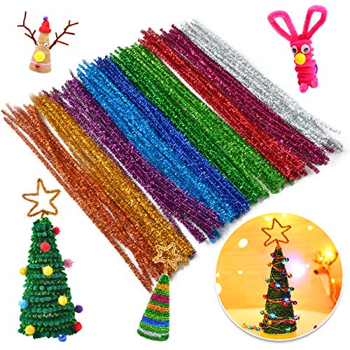 Hosfairy 200 tallos de felpilla para limpiar tuberías para árbol de Navidad, bricolaje, decoración de manualidades creativas (mezcla de colores)
