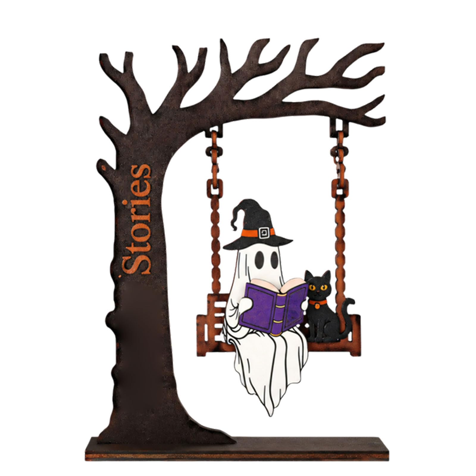 Mantel Halloween Reading Decoration, Wooden Bookish Swing Display for Shelf Desk Fall Seasonal Home Accent Indoors Wooden Halloween Decor Reading Figure Bookshelf Ornament Tabletop Accent Fall Mantel