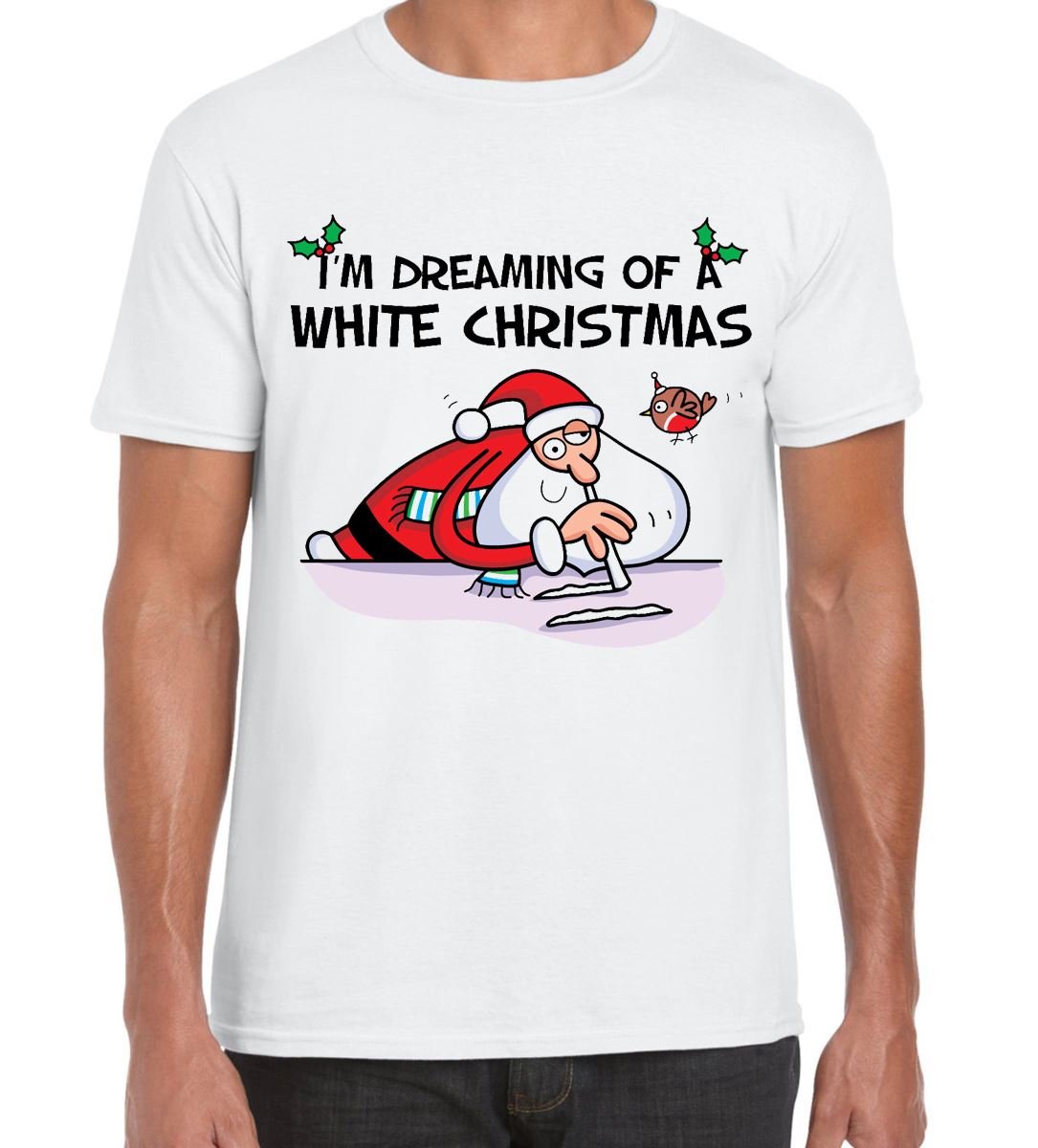 Tribal T-Shirts Men's White Christmas Santa Claus Cocaine Funny T-Shirt (3Xl, )