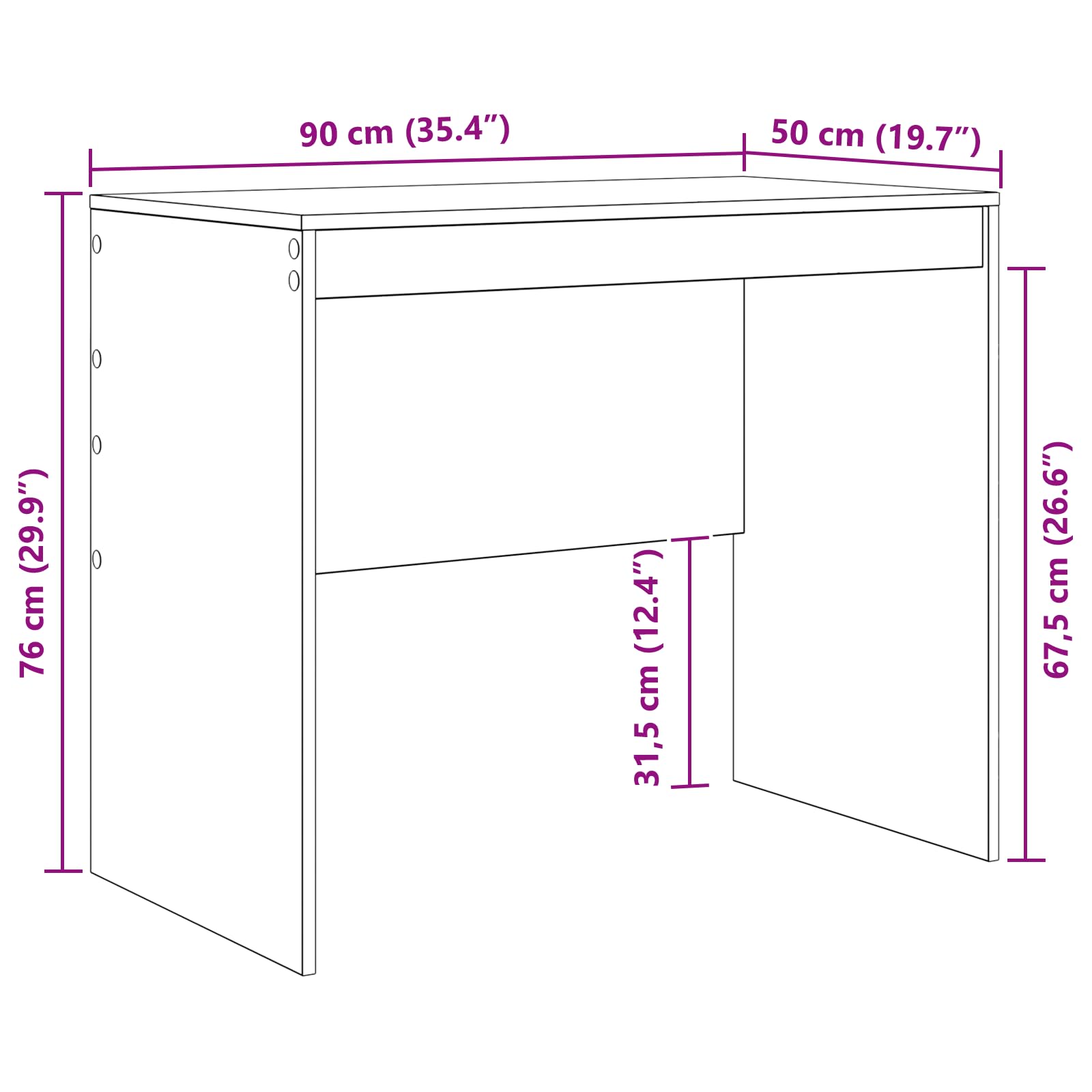 Scrivania per computer in legno bianco, 90 x 50 x 76 cm, con cassetto, robusta scrivania per home office, tavolo da lavoro moderno