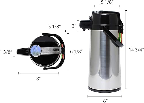 Miniatura 3 de -2.5 litros/84 oz con palanca superior para café, Airpot de acero inoxidable, cuerpo de acero inoxidable, forrado - Dispensador de bebidas