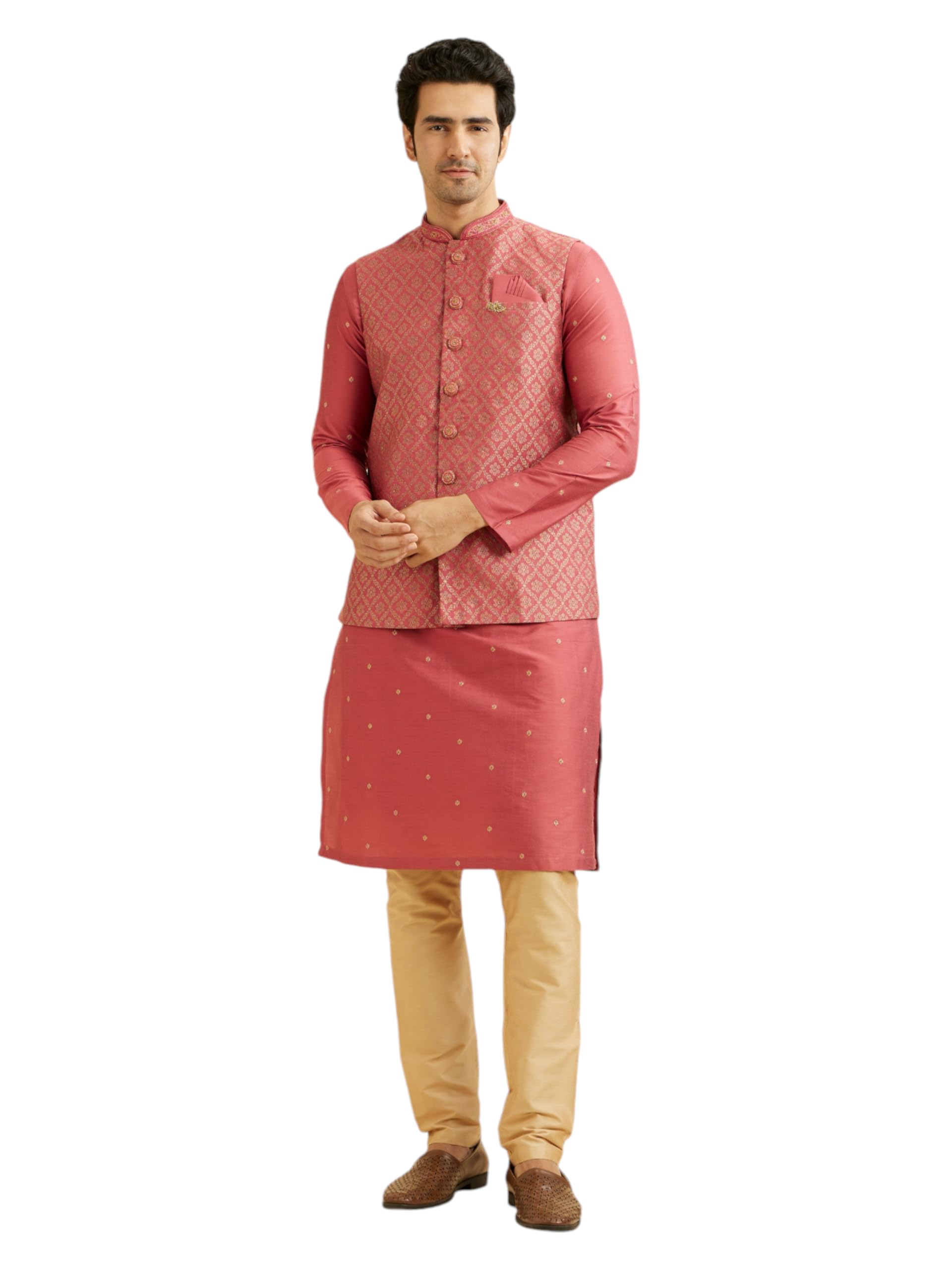 manyavar Men's Art Silk Embroidered Kurta Jacket Pyjama Set (3pcs)-picture-20