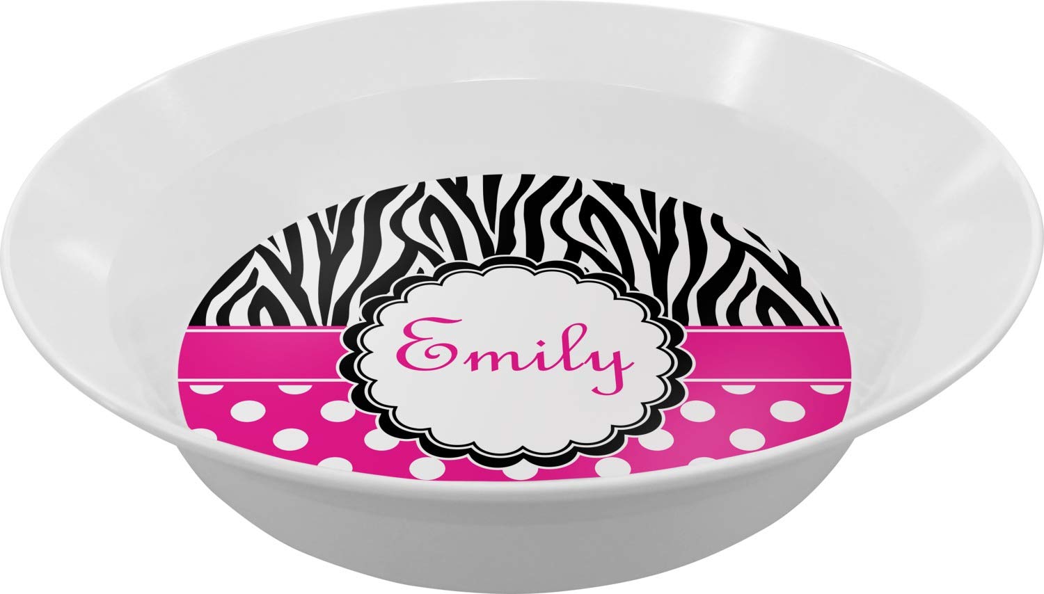 Personalized Zebra Print & Polka Dots Melamine Bowl - 12 oz