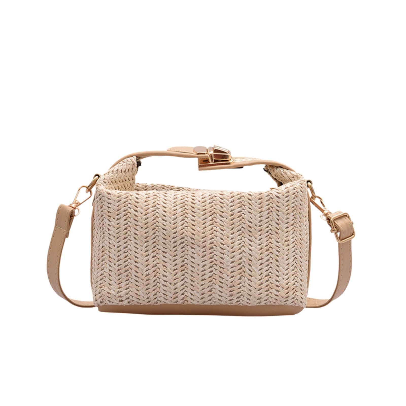 Beauty Case Borsa A Spalla di Paglia Moda, Piccolo Secchio Tessuto Crossbody Tote con Design Estivo Casual-khaki-20x11x12cm