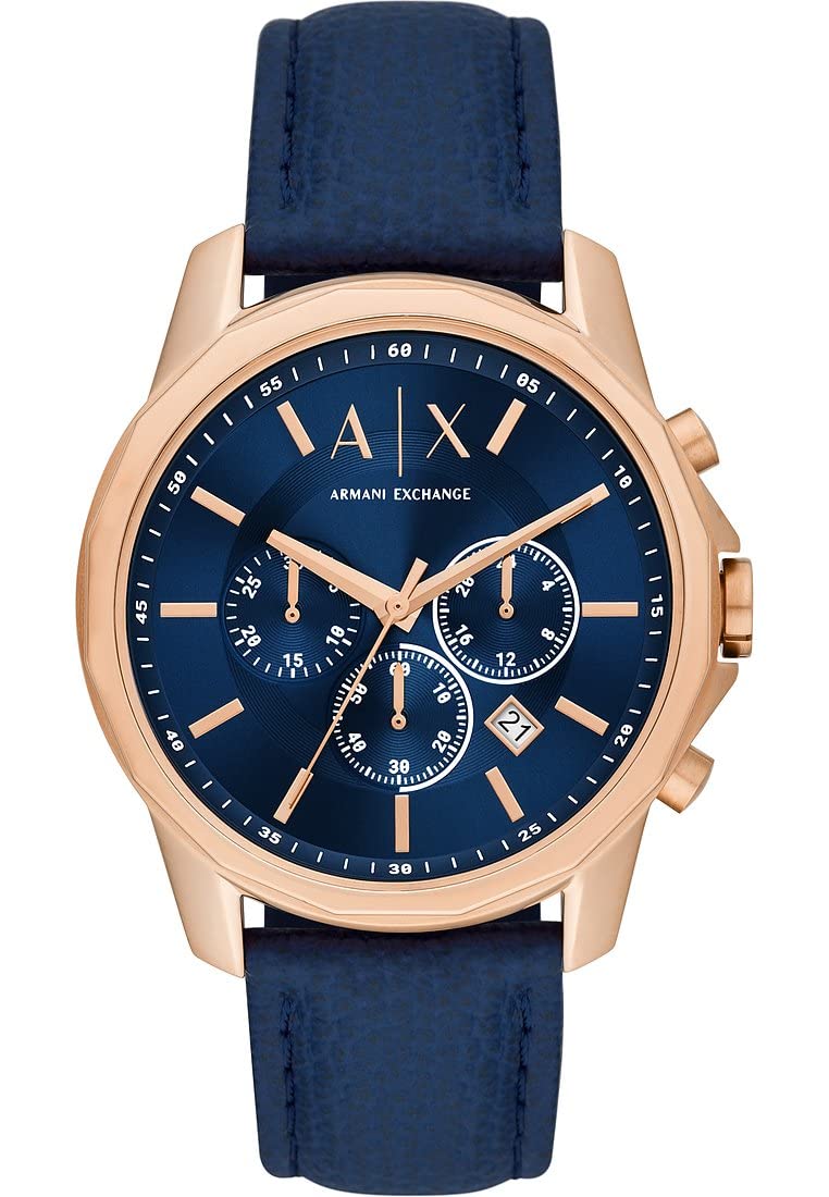Armani Exchange Orologio da uomo, movimento cronografo al quarzo e cassa da 44 mm con cinturino in pelle