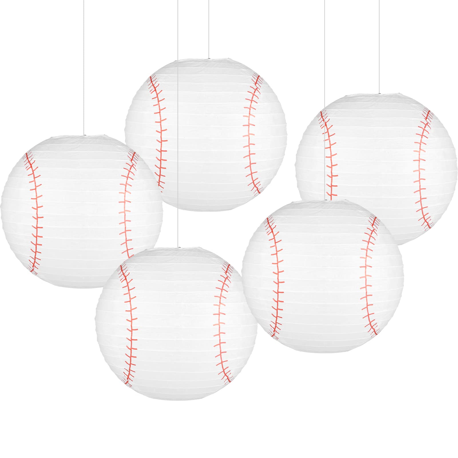 8 Inch Baseball Paper Lanterns Sports Baseball Themed Birthday Party Decorations - Pack of 5