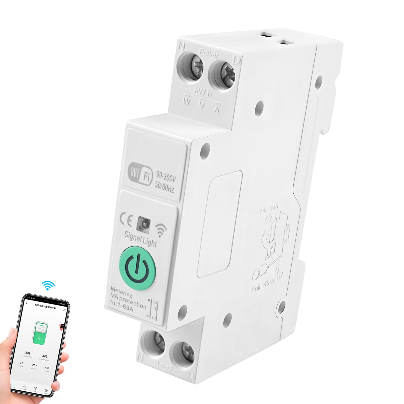 Interruttore Intelligente WIFI Tuya 63A, Contatore di Energia KWh, Misuratore di Potenza, Timer, Relè, Controllo Remoto, Protezione da Sovratensione, Smart Life