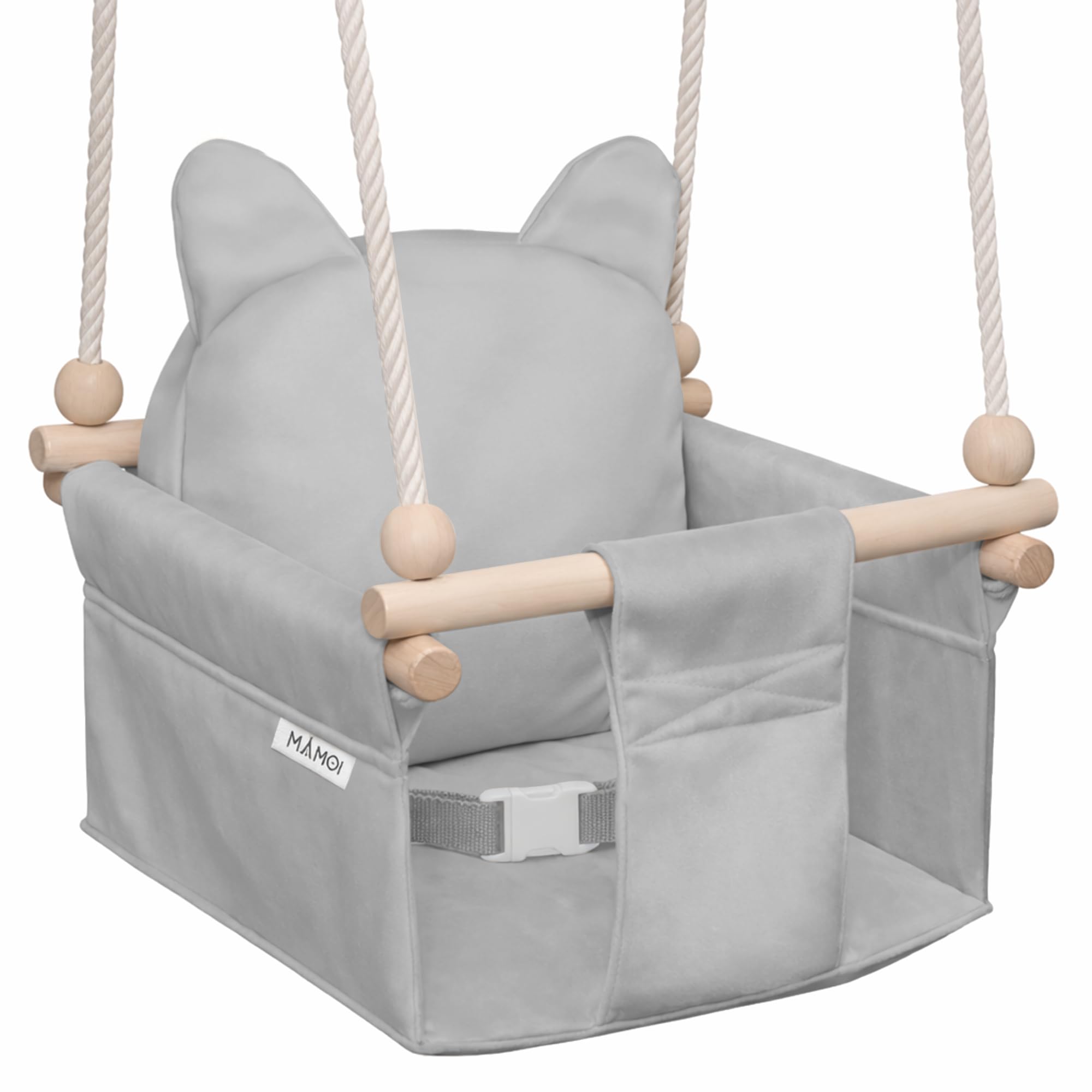 MAMOI Kinderschaukel mit Sicherheitsgurt, höhenverstellbar 150–190 cm, Schaukel für den Innenbereich, stabile Konstruktion, Velours-Sitz, einfache Montage, Innenschaukel für Kinder