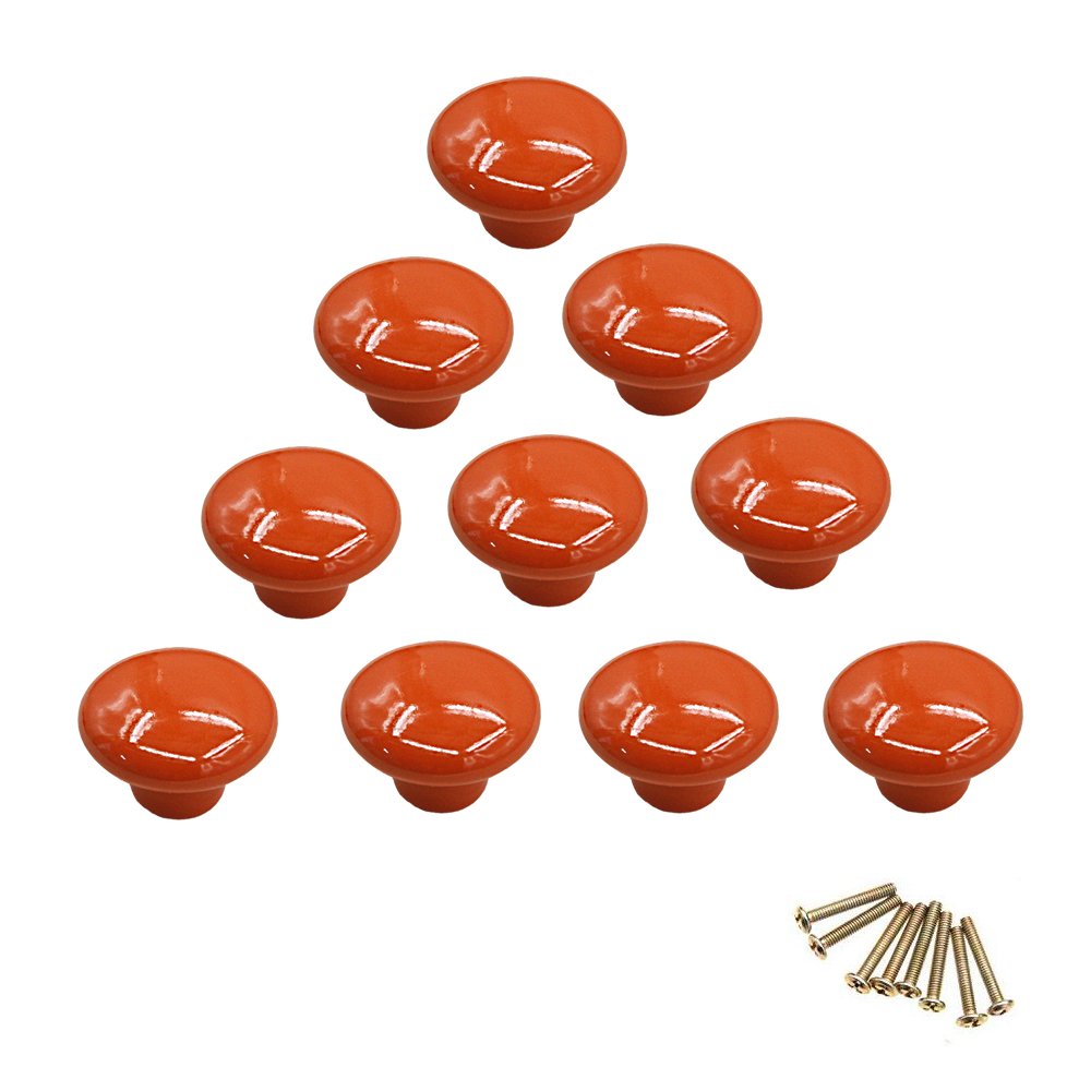 NUODWELL 10Pcs Round Colorful Ceramic Cabinet Knobs Single Hole Pull Handle for Drawer,Cupboard,Dresser,Door (Orange)