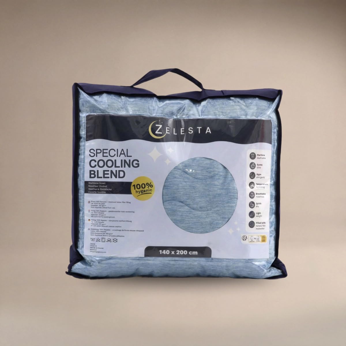 Zelesta Special Cooling Blend Sommerbettdecke ohne Bezug 240x220 cm - Kühlende 2-in-1 Sommerdecke gegen Nachtschweiß, atmungsaktiv & Ultraleicht, waschbar, für Allergiker geeignet (Sanftes Blau)