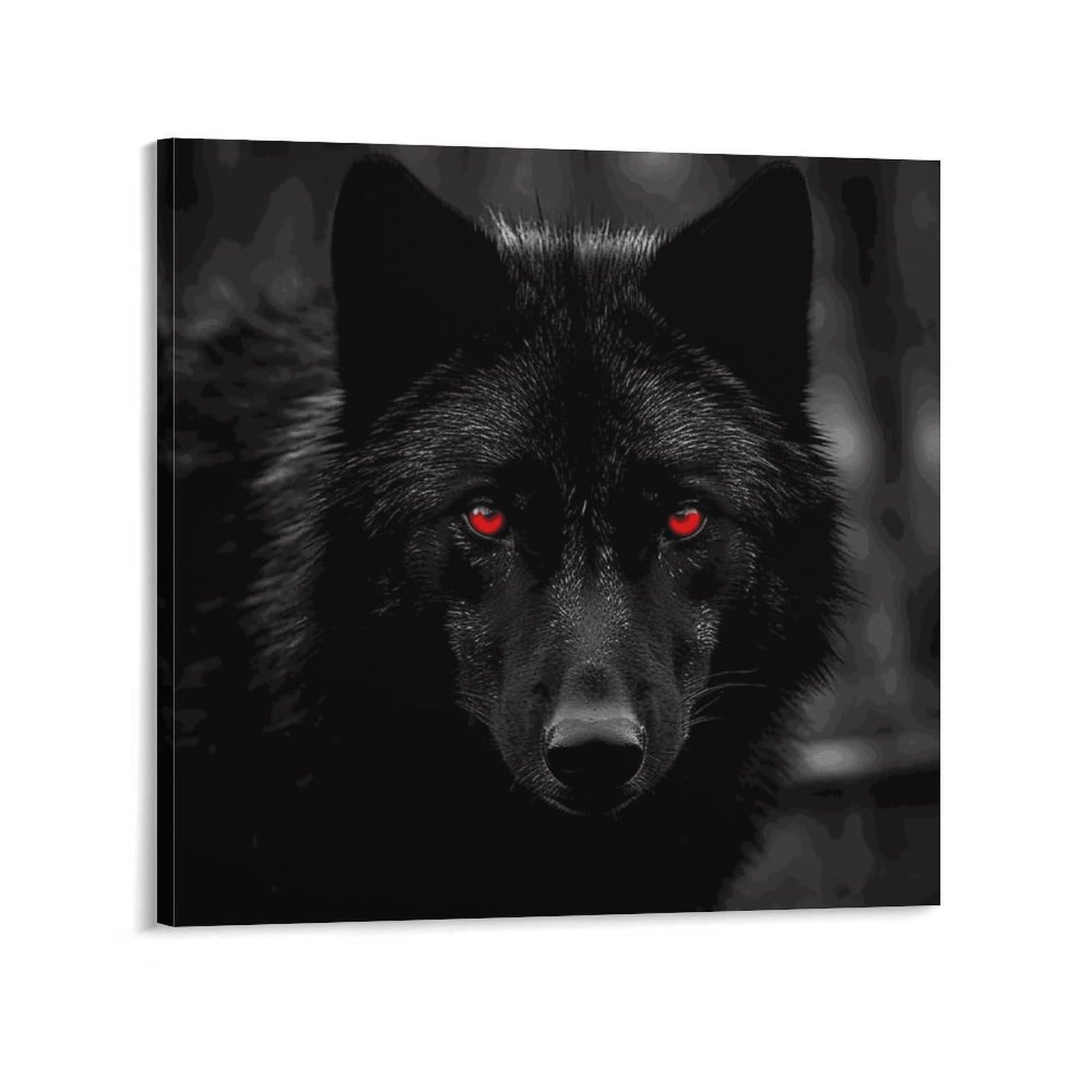 KLOPH Black Red Eyed Wolf Canvas Wall Art for Living Room 10x10inch Modern Artwork Painting for Bathroom Hanging Canvas Prints Aesthetic Wallart for Bedroom Kitchen Office Wall Decor