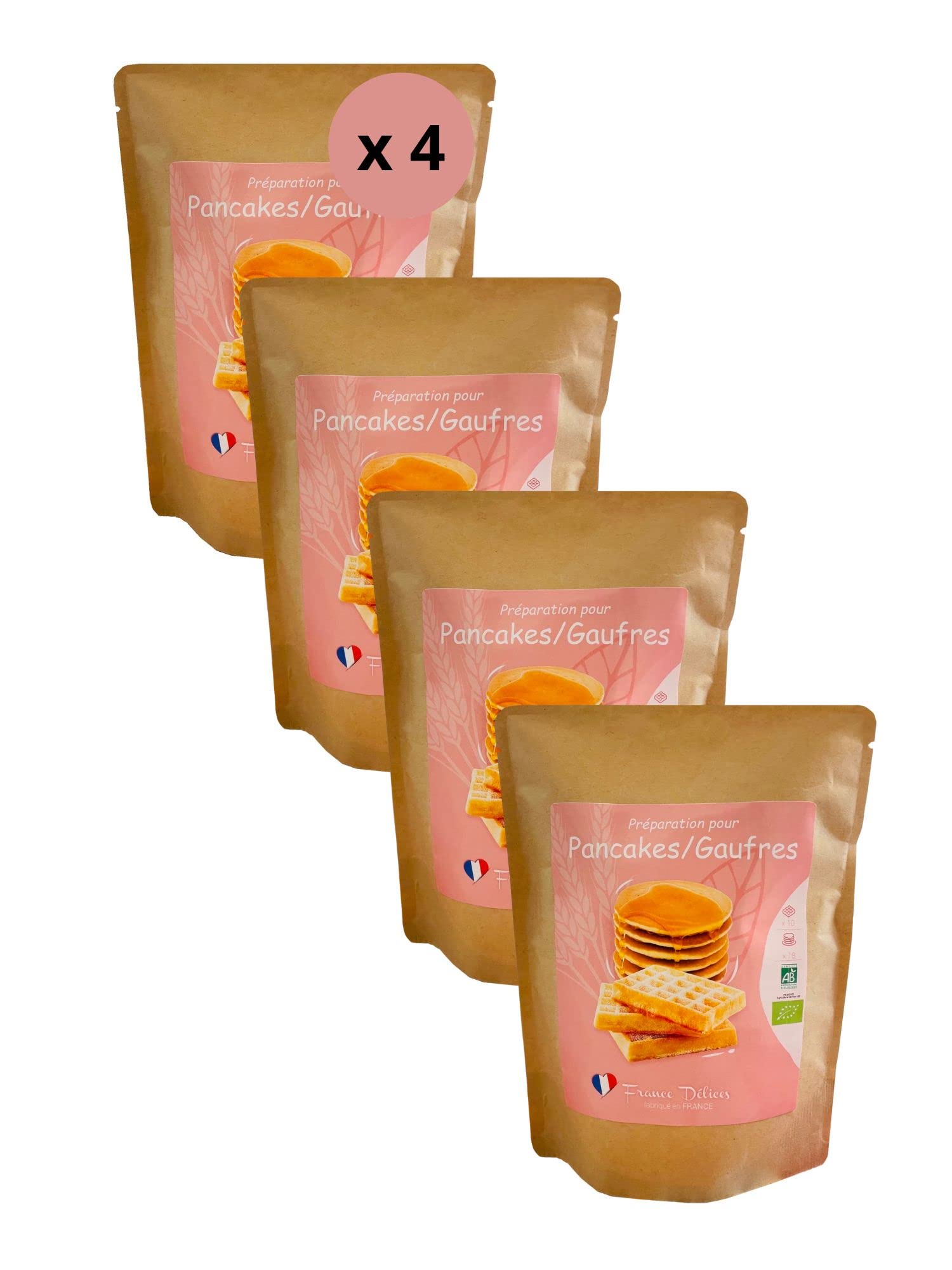 FRANCE DÉLICES - Préparation Pâtisserie 2-En-1 Pour Pancakes Et Gaufres Bio - Petit Déjeuner Ou Goûter Gourmand Et Naturel - Prêt En 5min - Fabrication Artisanale En France - 4/6 Pers. - 300g