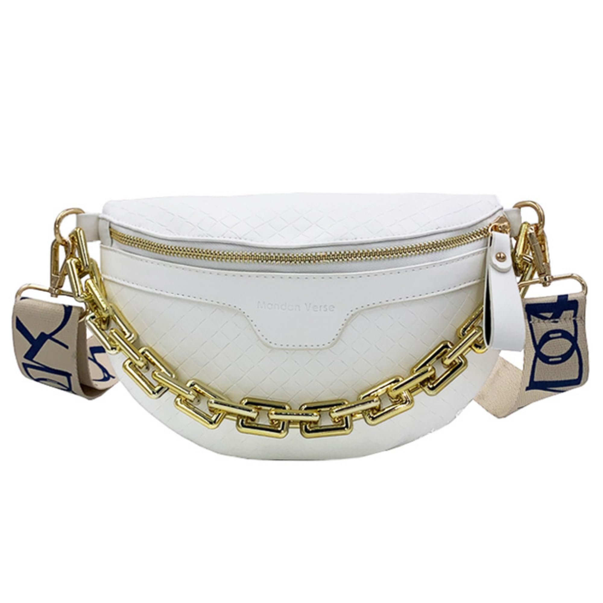 Thick Chain Women's Fanny Pack Plaid leather Waist Bag Shoulder Crossbody Chest Bags Luxury Designer Handbags Female Belt Bag (Beige)