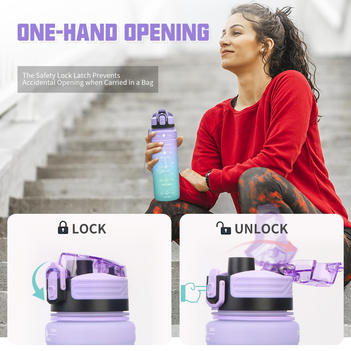 Borraccia Sportiva 1000 Ml Con Indicatore Tempo - Senza BPA, A Prova Di Perdite | Motivazionale - Foto 6