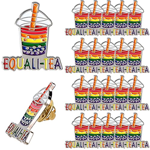 Image of Batiyeer 24 Pcs Gay Pride Pins LGBTQ Rainbow Equalitea Lapel Pins Milk Tea Enamel Brooch Badge for Pride Parades Month Support Gift Backpack Clothes Bags Hats Accessories Decoration