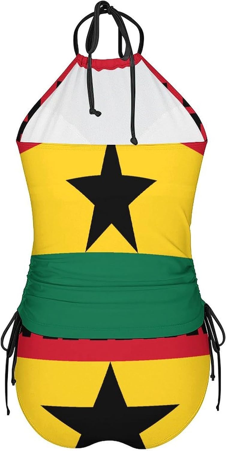 Flag of Ghana Women Tankini 2 Piece Swim Bathing Suits | tummy control,high neck top with bottom,swimwear,swimsuits